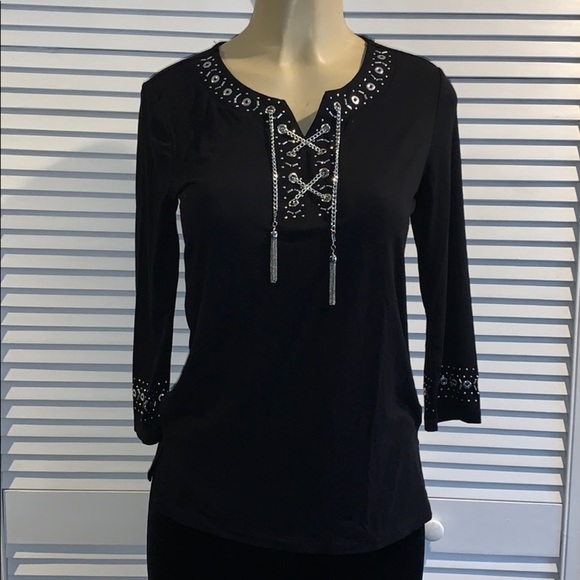 JM Collection Tops - JM Collection Black Embellished Design Shirt